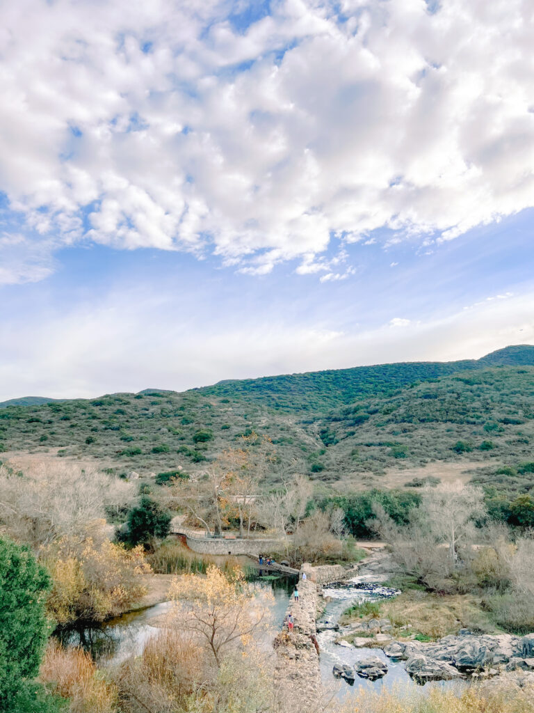 mountain trail with blue skies