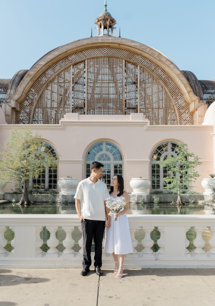 Romantic engagement photo ideas at the botanic garden in Balboa Park San Diego